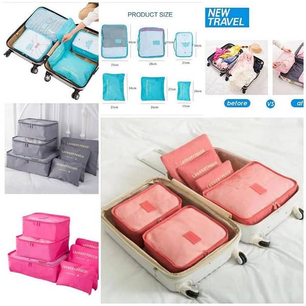 6-Piece Multi-Color Travel Storage Bag Set - Portable Luggage Organizer for Clothes and Toiletries