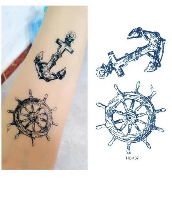 Temporary Anchor Rudder Design Flash Tattoo Sticker for Body Art