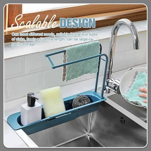 Expandable Telescopic Sink Holder for Storage - Drain Basket & Soap Tray