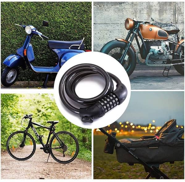 5-Digit Combination Cable Bike Lock - Resettable Coiling Design for Anti-Theft Protection - Black