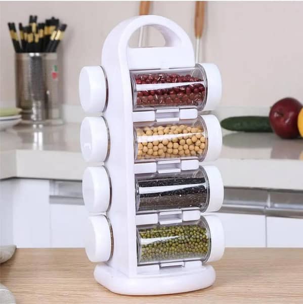 8-Piece Revolving Spice Rack with Jars for Kitchen Seasoning Organization