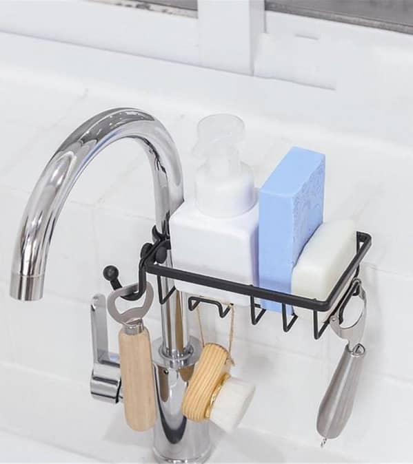 Black Metal Sink Caddy for Sponge and Dishwashing Liquid - 1 Layer