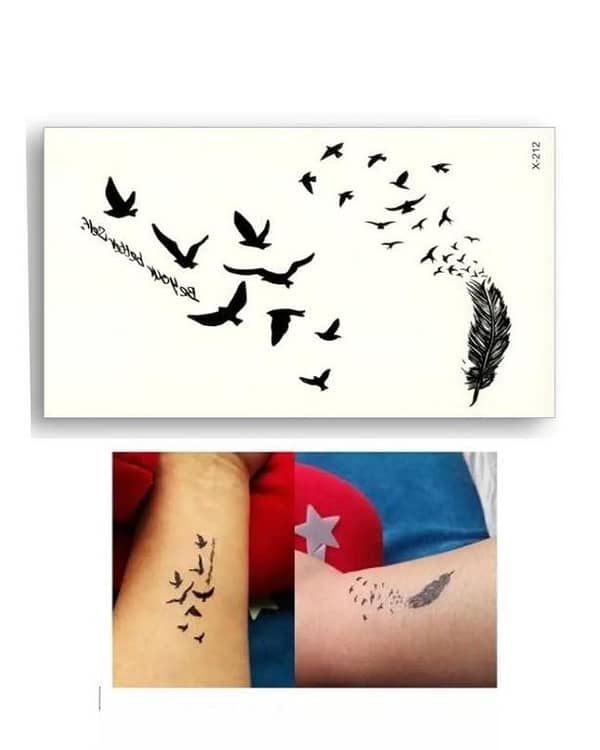 Removable Water Transfer Tattoo Stickers featuring Flying Birds and Feathers