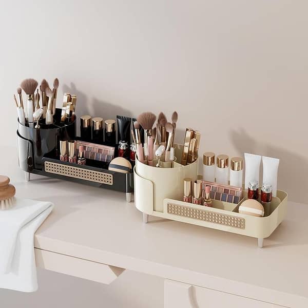 Large Capacity 2 in 1 Rotating Makeup Organizer for Countertops and Bathrooms