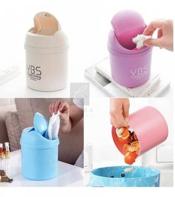 1pc Mini Multifunctional Shake Lid Trash Can for Home and Office Use