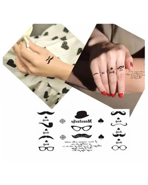 Waterproof Temporary Tattoo Featuring Gentleman Hat, Beard, and Glasses