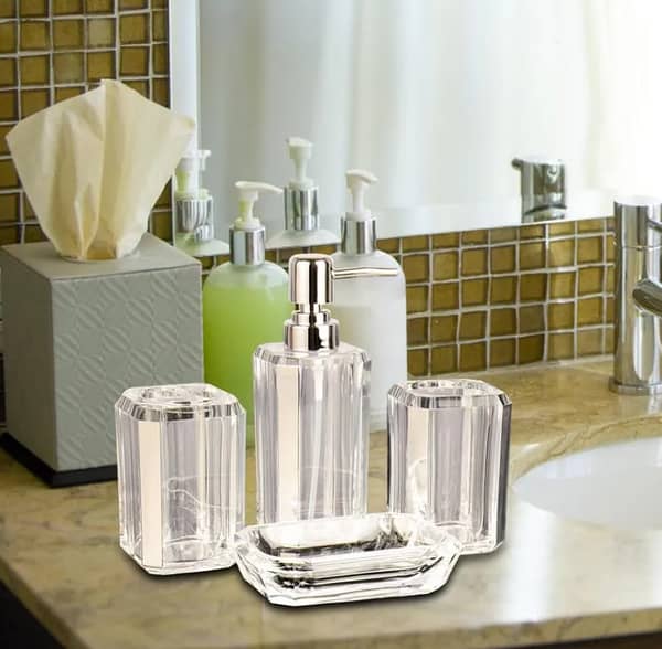 Acrylic Bathroom Toilet Storage Accessories Set with Soap Dispenser