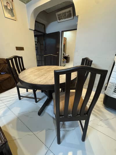 Solid Wood Round Dining Table with 4 Chairs – Used Condition