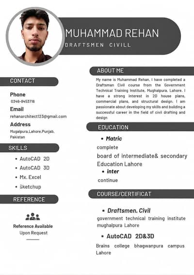 Civil Draftsman Available for Job – Lahore