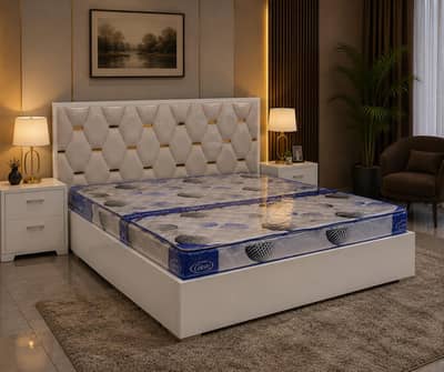 Royal Luxe King Size Front Cushion Bed Set – With 2 Side Tables