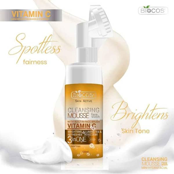 Biocos 120ml Vitamin C Cleansing Mousse with Built-in Exfoliating Brush