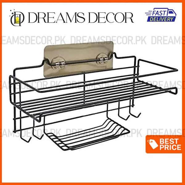 Multifunctional Bathroom and Kitchen Storage Rack with Hooks