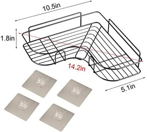 Adhesive Metal Bathroom Shower Shelf - Wall Mounted Triangle Storage Rack by Dreamsdecor. pk