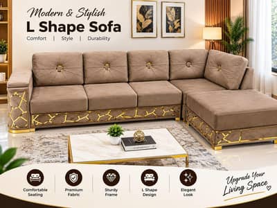 Luxury L-Shape Sofa Modren Gold-Accent Design