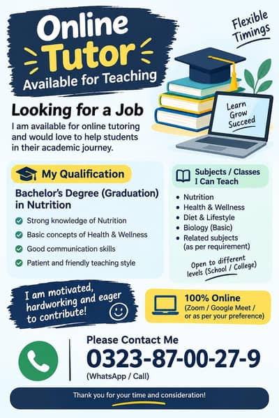 Home and Online tutor Available
