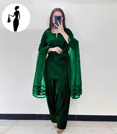 Green 3Pcs Women's Shamoz Silk Suit with Organza Dupatta
