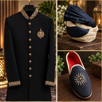 Grooms sherwani Black
