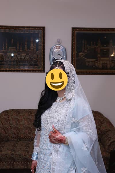 Ice Blue Walima Bridal Maxi - Heavy Silver Embroidered Bridal Dress