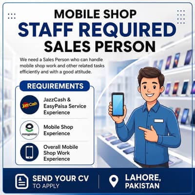 Sales Person Required | Jazzcash & Easypaisa Staff | Jobs