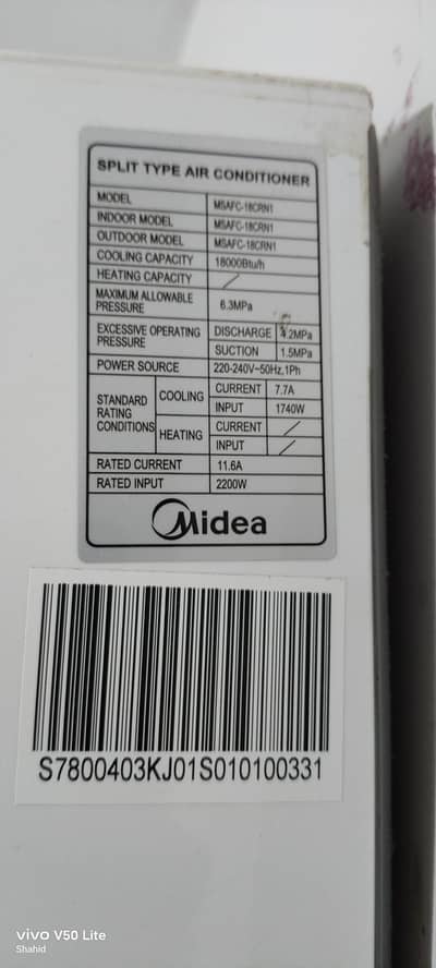 Midea 1.5 ton non inverter Split AC only 15 months used. .