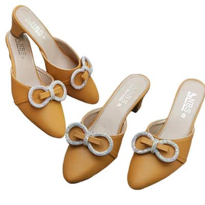 Mustard Rhinestone Bow Heels for Women