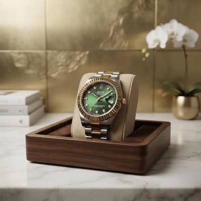 Luxury Green Dial Men’s Watch | Premium Gold & Silver Design.