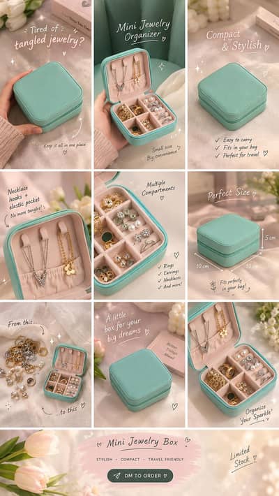 Mini Jewellery Box Mint Green Velvet Lining