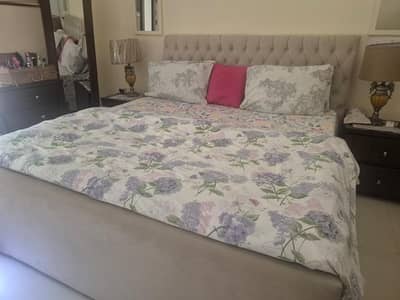 Wooden Bed with dressing table and 2 side tables