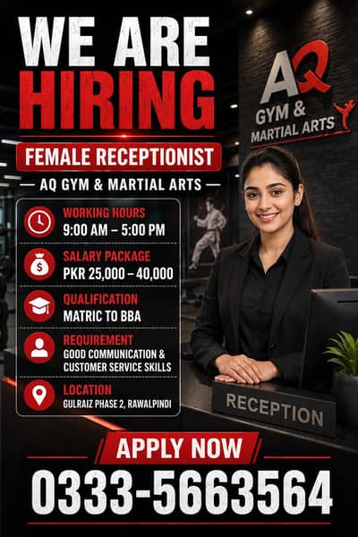 Female Receptionist for Gym