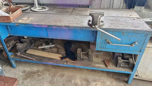 Heavy Duty Workshop Workbench with Vices & Drawers – Metal Work Table