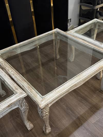 Original Sheesham solid wood center table complete set, chalk matt