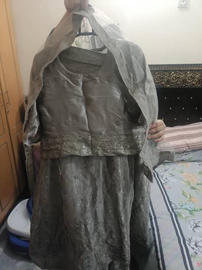 Urgent Sale | Beautiful Grey Embroidered Formal/Party Dress with Dupta