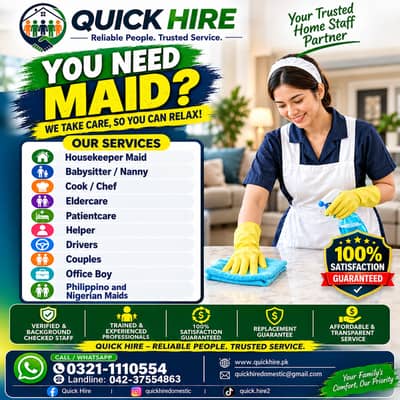 Maid Service Lahore | House Maid, Nanny, Cook, Driver & Patient Care