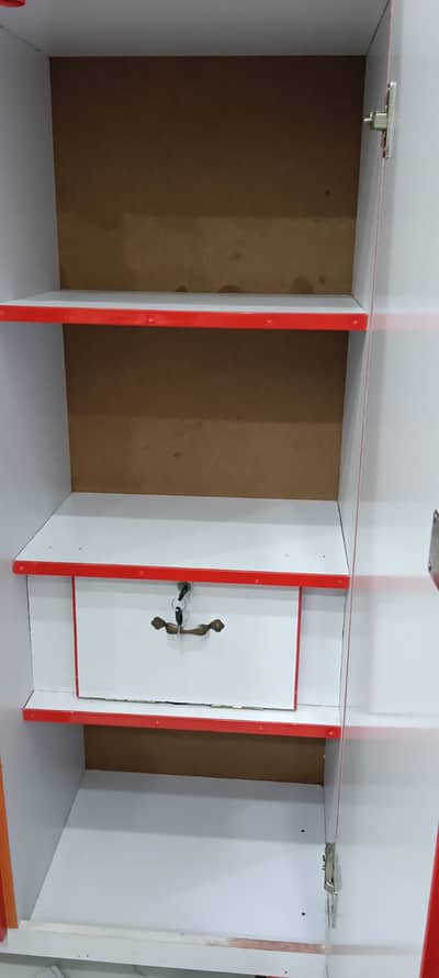 White & Red Wooden Cupboard / Wardrobe – For Sale