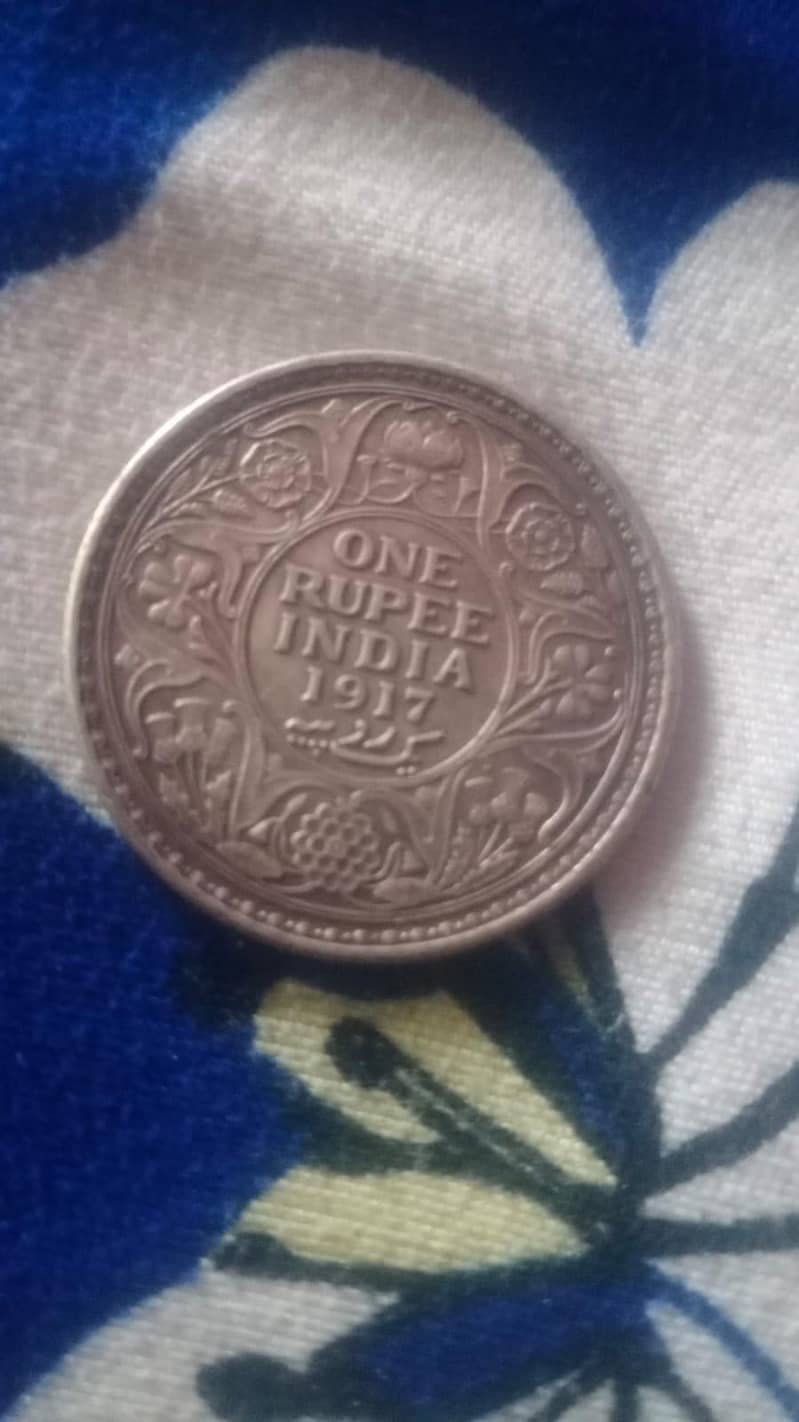 1917 British India Silver 1 Rupee Coin - George V - Original 1