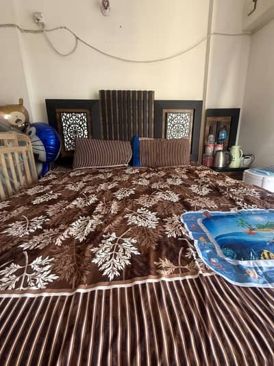 Bedroom set bed almari headboard with 2 side tables for sale