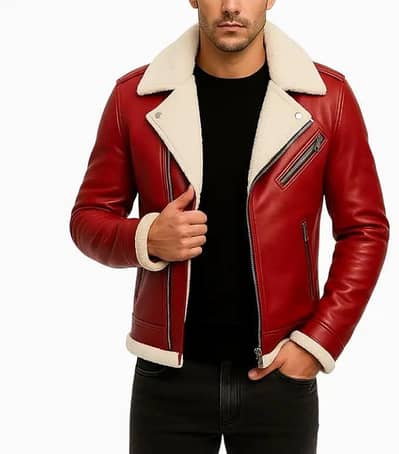 Red leather jacket for men full handmade