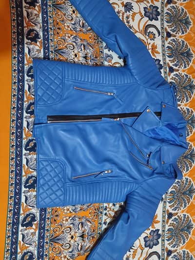 blue leather jacket full handmade