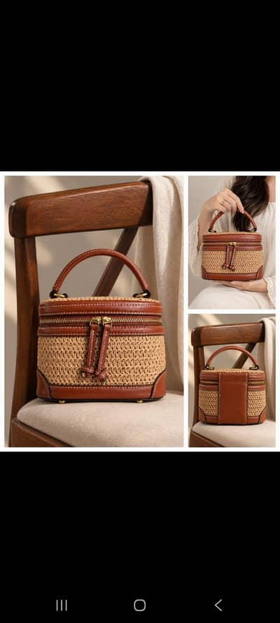 premium  stylish brown woven women's handbag