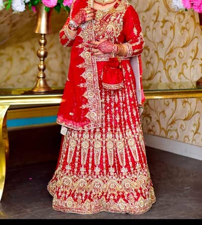 Bridal Deep red Lehenga, only one time used, look branded new fresh