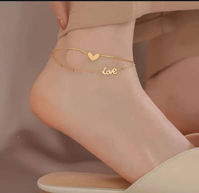 Trendy heart & love double layer anklet