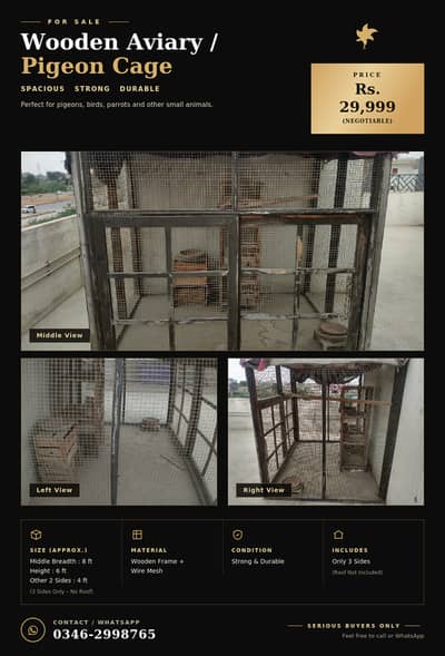 Wooden Aviary / Pigeon Cage – 8x6 ft – Strong & Durable