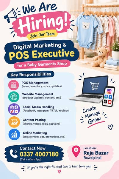 Looking for a Digital Marketing & POS Executive for a Baby Garments