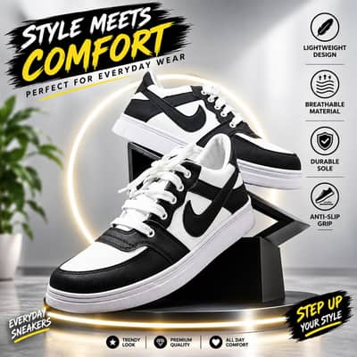 Premium Black & White Sneakers – Stylish,