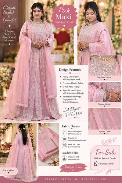 Pink Heavy Embroidered Formal Maxi Size L Like New