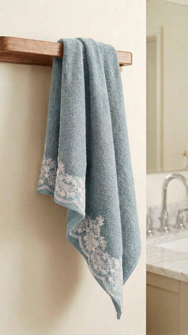 Title: Aurelle Textures – Premium 500 GSM Embroidered Lace Towel 0
