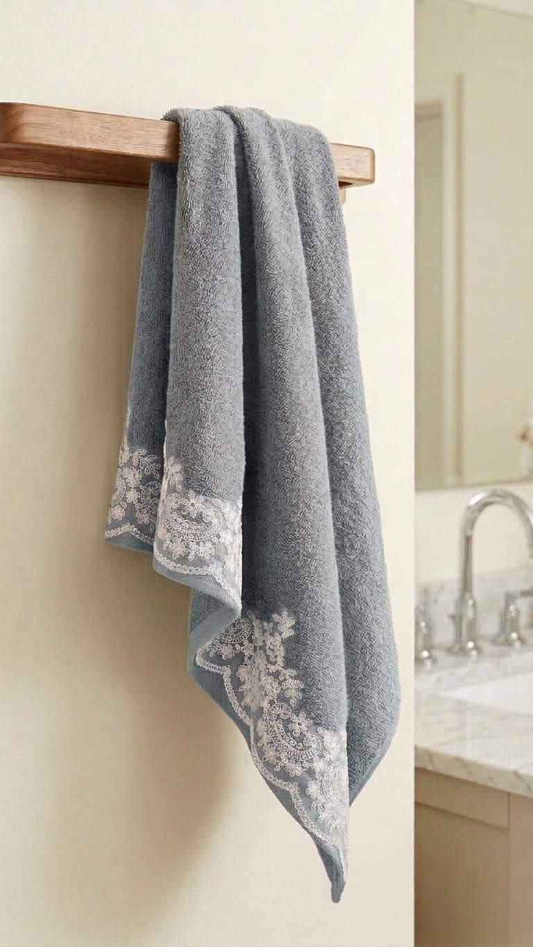 Title: Aurelle Textures – Premium 500 GSM Embroidered Lace Towel 1