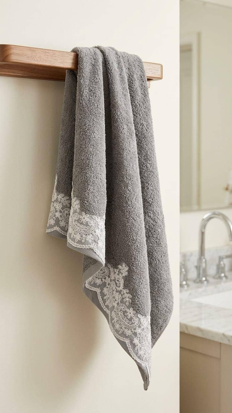 Title: Aurelle Textures – Premium 500 GSM Embroidered Lace Towel 2