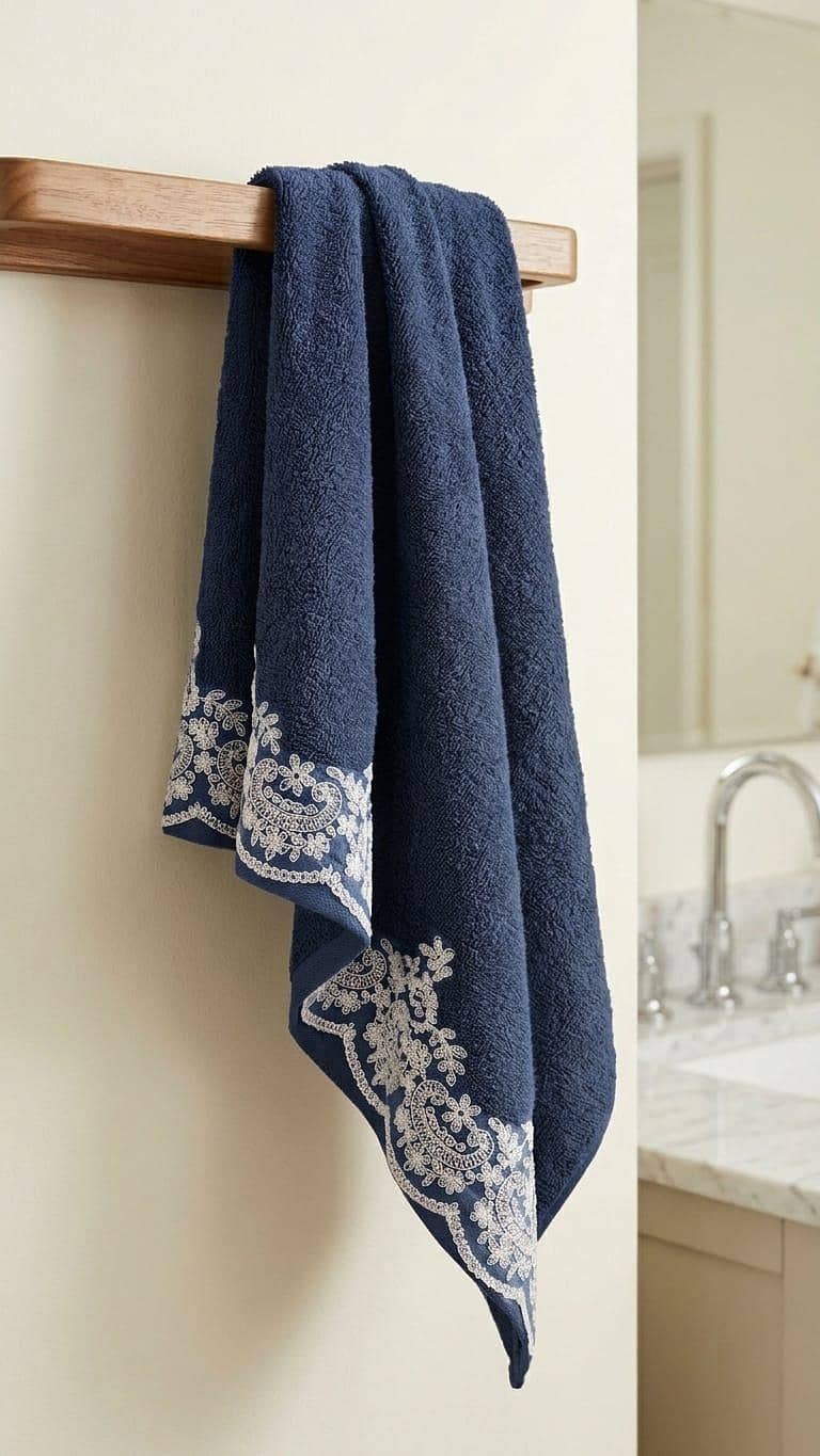 Title: Aurelle Textures – Premium 500 GSM Embroidered Lace Towel 4