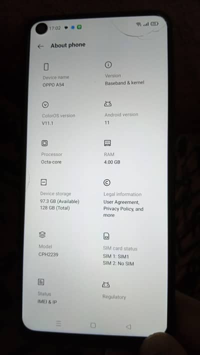 OPPO A54  4.128 gb use ma best ha 3 days battery backup all ok